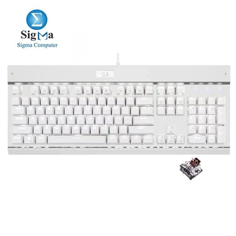 Redragon KG010 – Full-size mechanical keyboard with quiet Brown switches, white LED backlight, anti-ghosting, and durable aluminum construction.