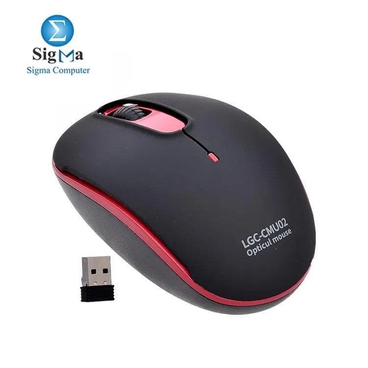 LGC Cmu02 Noiseless Wireless Optical Mouse Ergonomic Design With USB And High Precision - Black Red