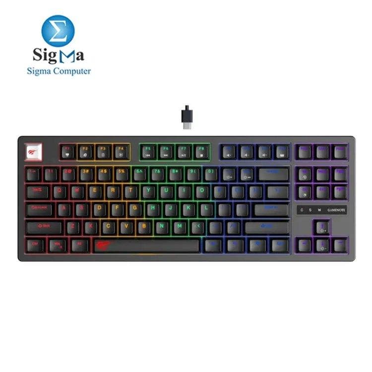 كيبورد ميكانيكي هافيت HAVIT KB892L - مدمج 87 مفتاح، سويتش أزرق Content، USB-C، إضاءة مختلطة