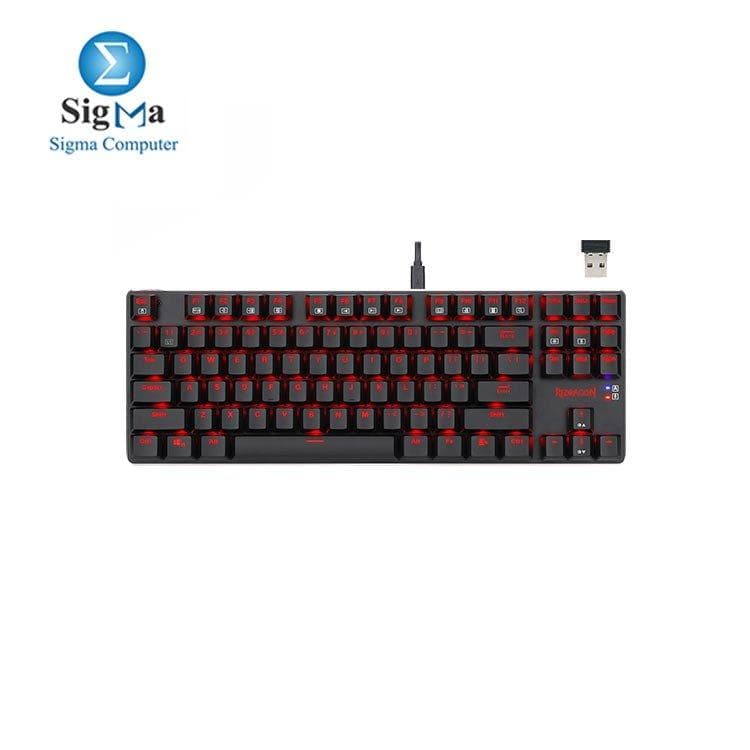 كيبورد جيمنج ميكانيكال Redragon K590 سلكي / لاسلكي بإضاءة LED حمراء مدمج بسويتش أحمر