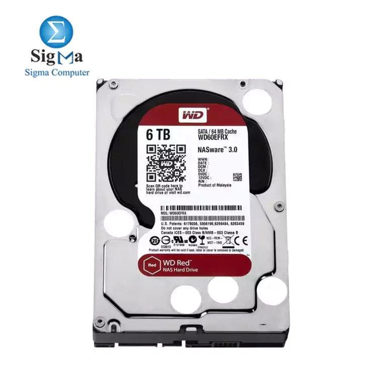 ويسترن ديجيتال Red هارد ديسك NAS سعة 6TB - سرعة 5400 RPM واجهة SATA 6Gb/s كاش 64MB مقاس 3.5 بوصة WD60EFRX