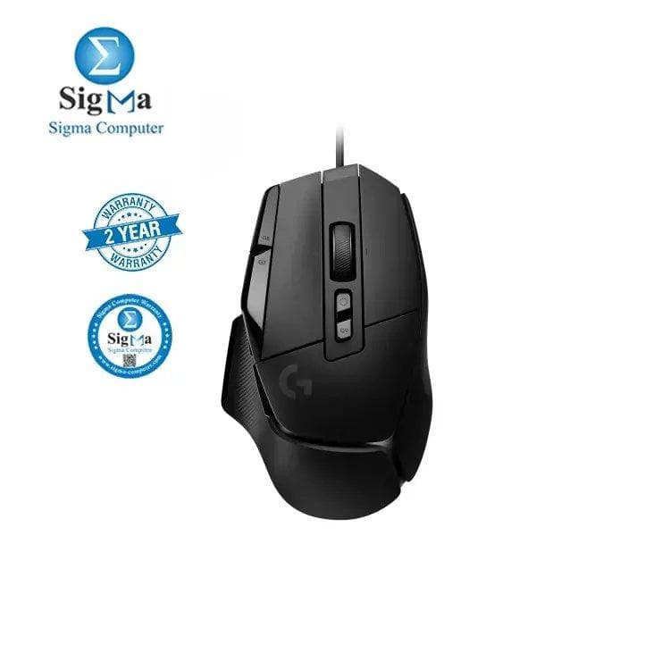 Logitech G502 X Gaming Mouse features a HERO 25K sensor (100-25,600 DPI), 13 programmable buttons, 5 onboard memory profiles, low-friction PTFE feet, and a 2-year warranty