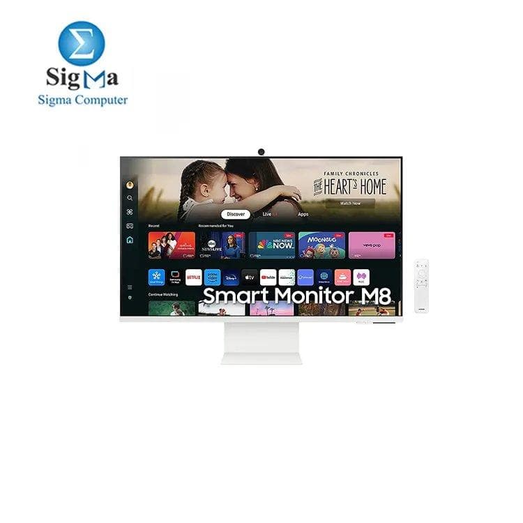 سامسونج M80D LS32DM801UUXEN شاشة ذكية, 32 بوصة, 4K AI Upscaling, UHD, 60Hz, وضع صوت 360, تشمل كاميرا ويب, شاشة بسماعات وتعديل ارتفاع, تطبيقات سمارت تي في مع ريموت كنترول
