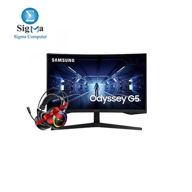 شاشة سامسونج LC27G55TQBMXEG 27 بوصة Odyssey G5 جيمنج مع سماعة جيمنج ABKONCORE B780 7.1 مجاناً