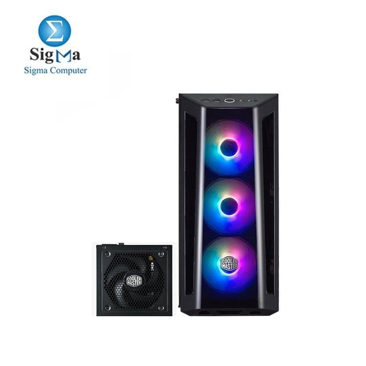 كيسة كولر ماستر MASTERBOX MB520 ARGB مع 4 مراوح وهاب و باور سبلاي MWE BRONZE V2 230 650W