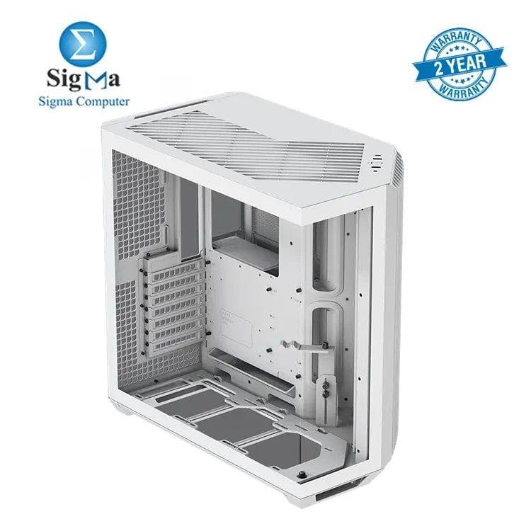 APNX V1 Dual-Chamber ATX Mid-Tower Airflow PC Case, Panoramic Glass Panels, 10 Fan Slots, 360mm Radiator Support, Front Angular Intake 16cmx2 Fan Bracket, GPU Mount, Cable Management, Type-C, White