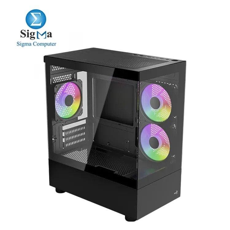 AeroCool Viewport Mini Tower Case, Gaming PC Case, Optimised Airflow, Includes 3 RGB Fans, Compatible with Micro ATX and Mini-ITX Motherboards, Tempered Glass Front and Side Panels, Black