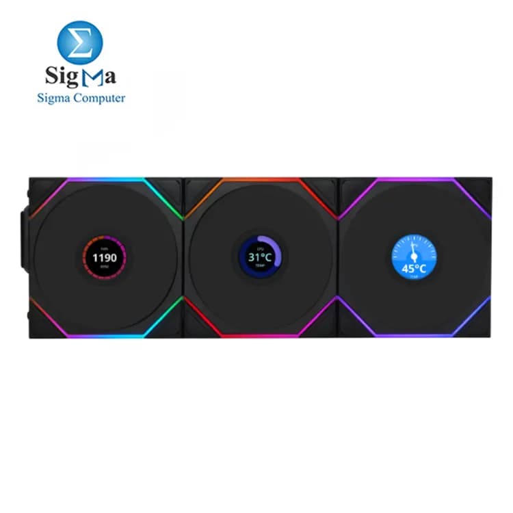 LIAN LI UNI Fan TL 120 LCD Reverse Blade Wireless ARGB 3 Fans With 2.4 GHz Wireless Controller Fan- 12RTLLCD1W3B BLACK
