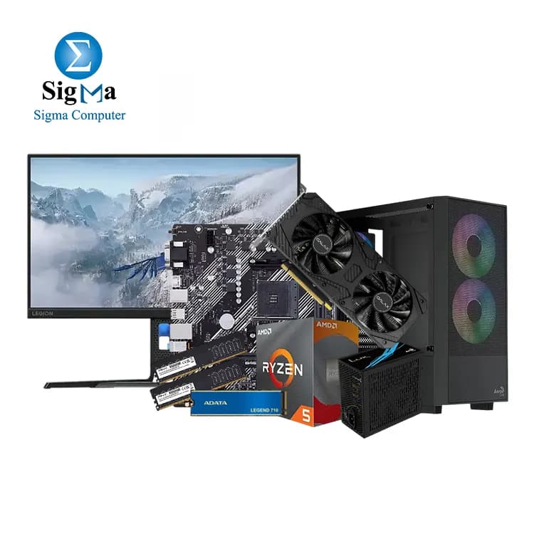 تجميعة كمبيوتر - اي ام دي رايزن 5 4500 - لوحة أم اسوس Prime B450M-K II - كرت شاشة GALAX GeForce RTX 3060 12GB - رام PNY 16GB 3200MHz - هارد ADATA LEGEND 710 256GB - كيسة AeroCool B508A مع باور سبلاي LUX 550W 80Plus Bronze - شاشة لينوفو Legion R24e 23.8 بوصة