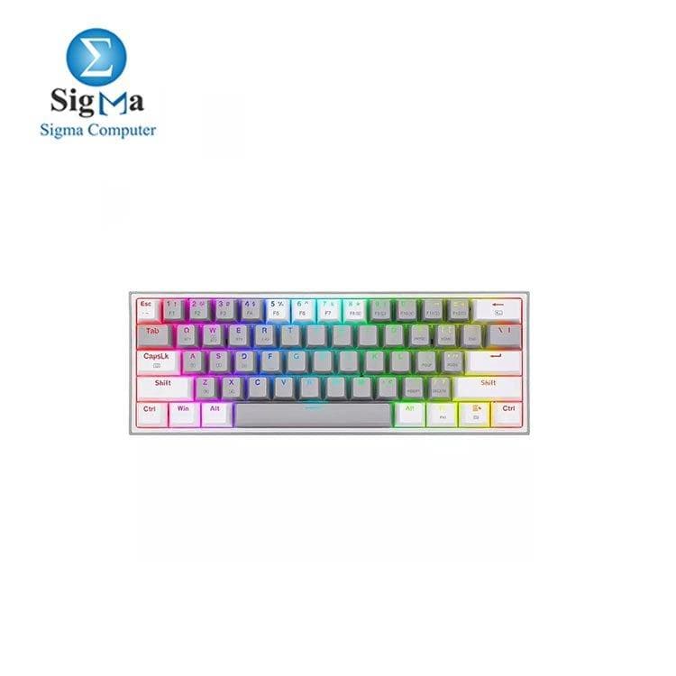 كيبورد ميكانيكال Redragon Fizz Pro K616 RGB 60% - سويتش أحمر، قابل للتعديل، ثلاثي الوضع، رمادي وأبيض، عربي