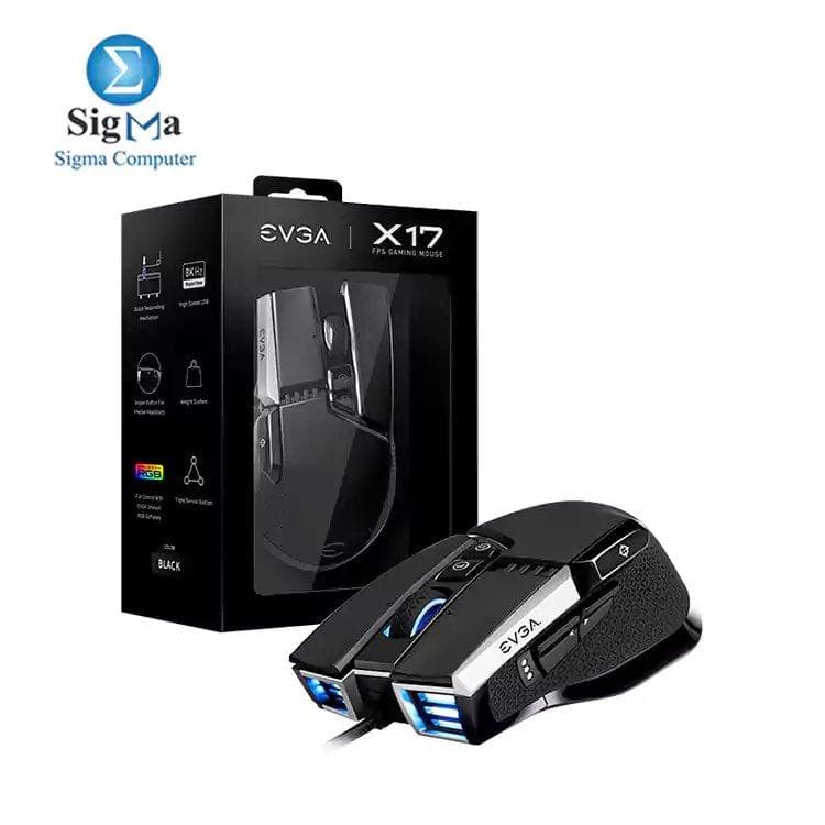 ماوس جيمنج EVGA X17، سلكي، أسود، قابل للتخصيص، 16,000 DPI، 5 ملفات تعريف، 10 أزرار، مريح