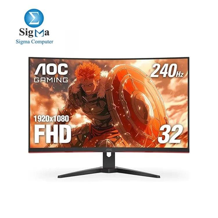 شاشة جيمنج AOC C32G2ZE مقاس 32 بوصة منحنية بدون إطار — دقة Full HD 1920x1080، بانل VA، استجابة 0.5ms تردد 240Hz، تدعم AMD FreeSync Premium، مداخل DP/HDMI/VGA، تدعم VESA، لون أسود
