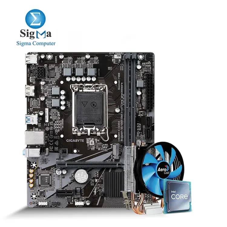 لوحة أم جيجابايت H610M-K DDR4 ومعالج انتل CORE I3-12100F (TREY) ومبرد Aerocool Verkho 2