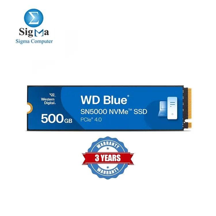 هارد ويسترن ديجيتال Blue SN5000 نوع NVMe™ SSD سعة 500GB، منفذ PCIe Gen4 x4، مقاس M.2 2280، سرعة قراءة 5000MB/s، كتابة 4000MB/s، سرعة 460K/770K IOPS، تحمل 300 TBW، ضمان 3 سنوات