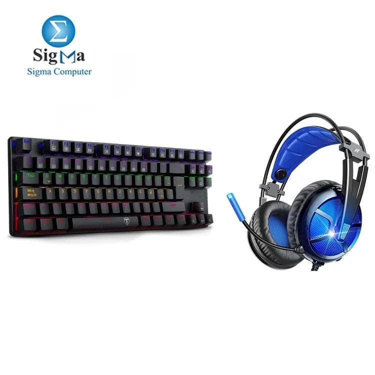 T-DAGGER Bora T-TGK313 Rainbow Mechanical BLUE SWITCH Keyboard And ABKONCORE B581 USB Gaming Headset