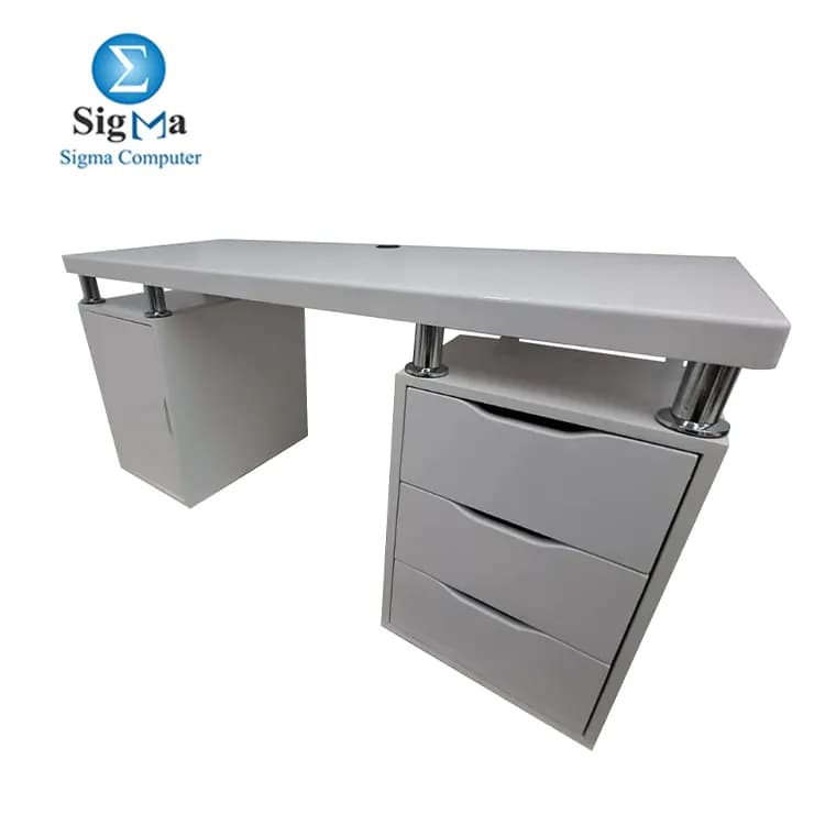 مكتب جيمنج بأدراج – أبيض – MDF – 200 سم