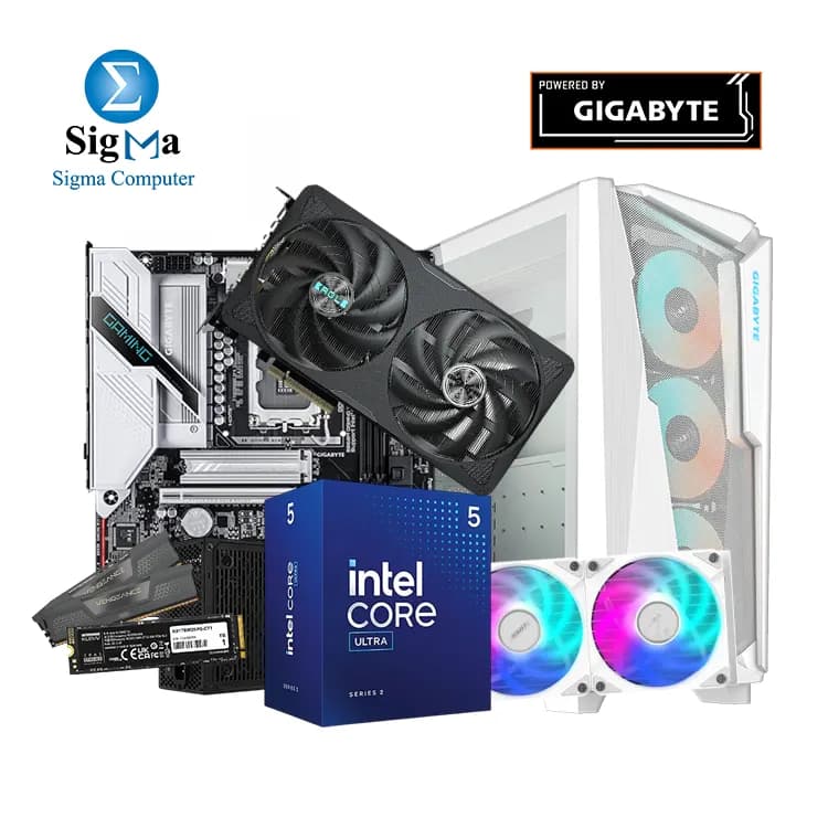 تجميعة Powered by جيجابايت - انتل Core Ultra 5 225F - جيجابايت B860M GAMING, كورسير 32GB DDR5 6000MT/s, جيجابايت 5060 Ti EAGLE OC 8G - KLEVV C715 1TB M.2 - Aerocool 650W 80Plus Bronze - جيجابايت WATERFORCE II 360 - جيجابايت C301 Glass White