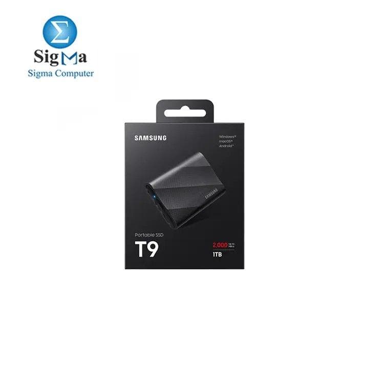 هارد سامسونج T9 محمول SSD سعة 1TB أسود، سرعة تصل إلى 2,000MB/s، منفذ USB 3.2 Gen2، مثالي للجيمنج والطلاب والمحترفين، هارد خارجي (MU-PG1T0B/AM)
