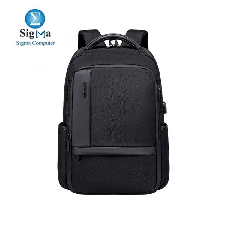 ARCTIC Hunter B00120 Laptop Bag 15.6" – Black with waterproof Oxford cloth, shock-absorbing design, double shoulder straps, USB charging port, and a padded back for comfort