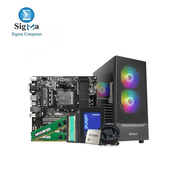 كيسة كمبيوتر ANTEC NX4155 معالج AMD Ryzen 5 Pro 4650G لوحة أم MSI B450M PRO VDH MAX رام سامسونج 16GB DDR4 3200Mhz (2X8) هارد Patriot Memory Burst SSD 120GB