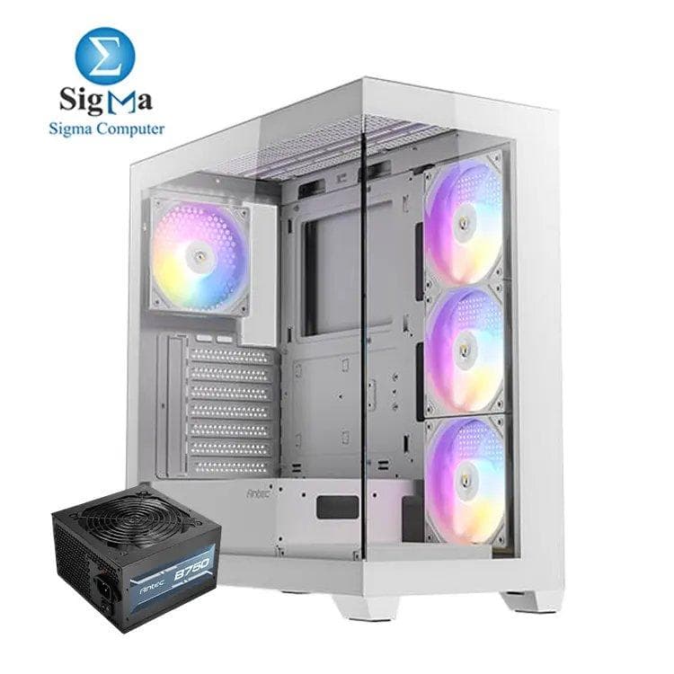 كيسة Antec CX300 ARGB أبيض + باور سبلاي Antec Atom B750