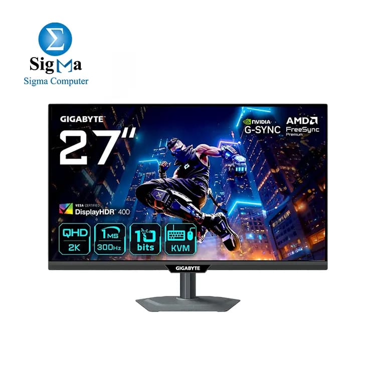 شاشة جيمنج جيجابايت M27Q3 2K مقاس 27 بوصة، 300Hz، 1ms GtG، FreeSync Premium، G-SYNC Compatible، KVM، SuperSpeed IPS، DisplayHDR 400، HDMI 2.1