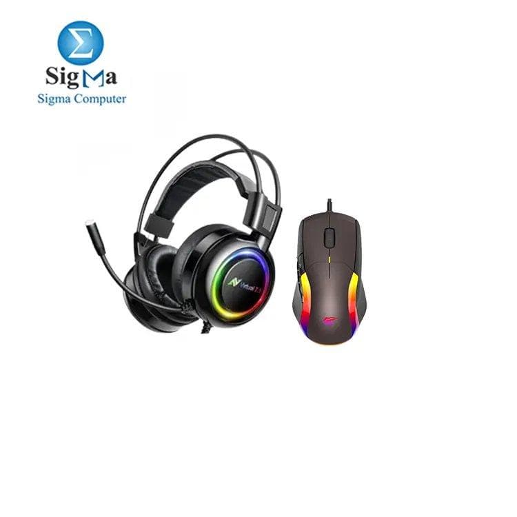سماعة جيمنج ABKONCORE B780 بصوت محيطي 7.1 واهتزاز بيس وإضاءة RGB مع ماوس جيمنج Havit MS959S ملون بإضاءة LED