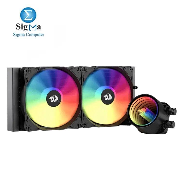 Redragon CCW-3011 ARGB 240mm – Dual 120mm PWM ARGB fans, quiet ceramic FDB pump, infinity mirror design, easy install, Intel & AMD compatible.