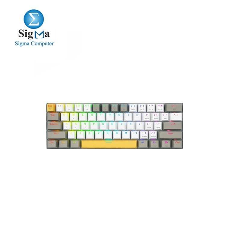 كيبورد ميكانيكي جيمنج ريدراجون K530 Draconic Pro لاسلكي حجم 60% (سويتش بني) - أصفر، رمادي وأبيض