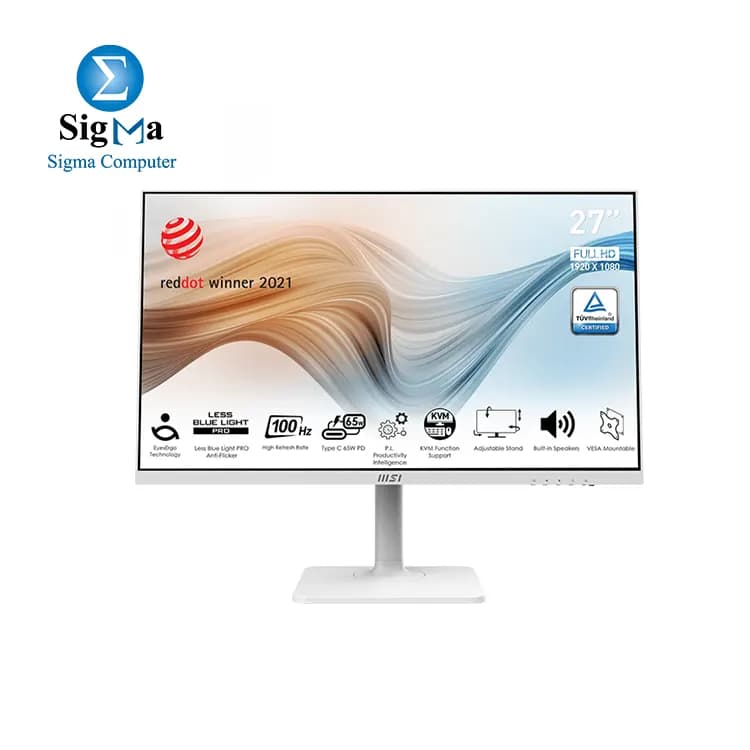 شاشة ام اس اي Modern MD272XPW، شاشة مقاس 27 بوصة، IPS، 1920 x 1080 (FHD)، FreeSync، 100Hz، حماية للعين معتمدة من TUV، 1ms، VGA، HDMI