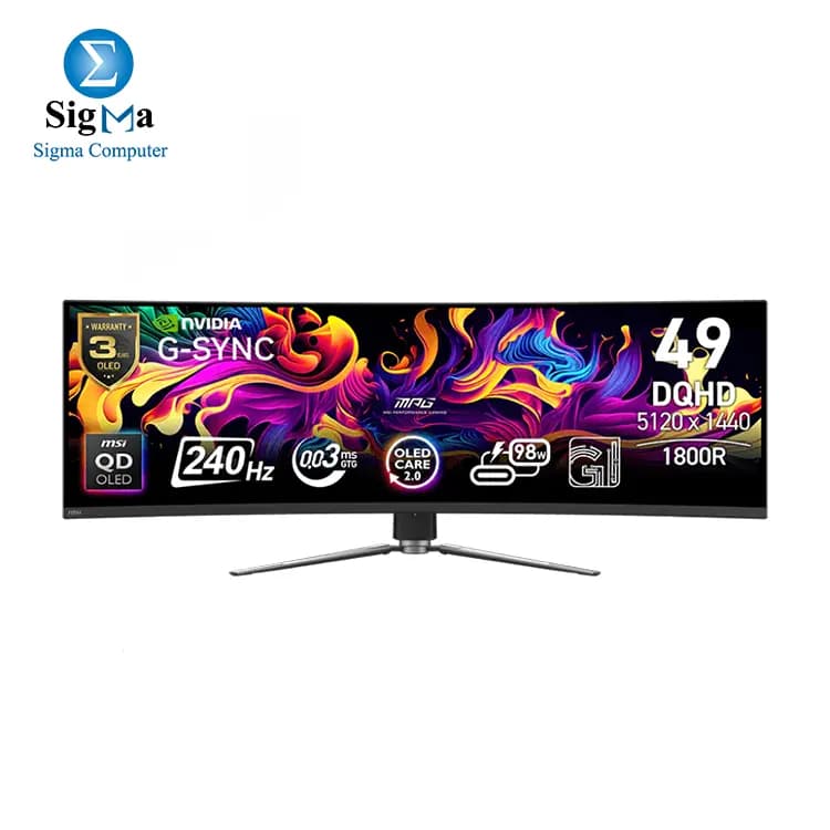 MSI MPG 491CQPX QD-OLED 49 Inch, DQHD, QD-OLED , 240Hz, G-SYNC Compatible, 0.03ms, Black