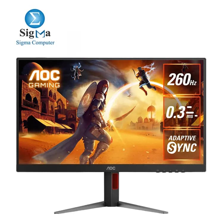 شاشة جيمنج AOC Q27G4Z، مقاس 27 بوصة، دقة QHD، تردد 240/260Hz، تقنية HDR400، ألوان فائقة، لوحة Fast IPS، زمن استجابة 0.3ms، إمكانية تعديل الحامل