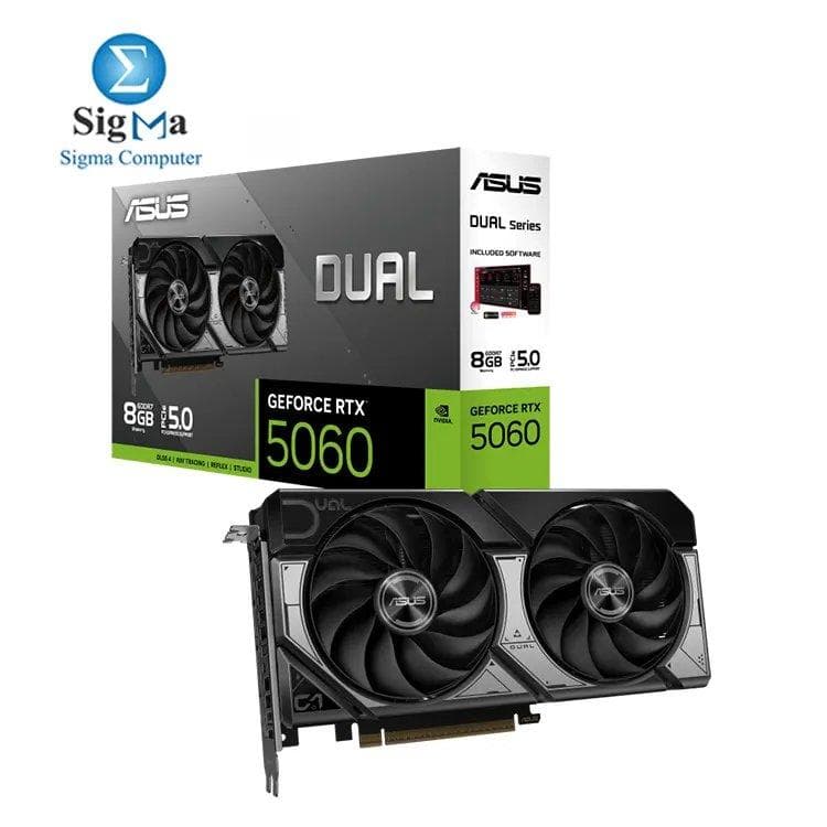 ASUS Dual GeForce RTX 5060 8GB GDDR7, 3840 CUDA cores, 2497MHz boost clock, 8GB 28Gbps GDDR7, PCIe 5.0, 1x HDMI 2.1b, 3x DP 2.1b