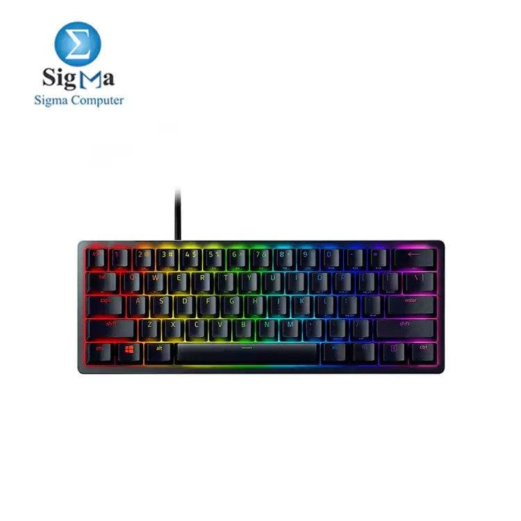 كيبورد جيمنج ريزر Huntsman Mini 60%، أسرع سويتشات كيبورد، سويتشات بصرية حمراء خطية، إضاءة Chroma RGB، أغطية مفاتيح PBT، ذاكرة داخلية | RZ03-03390200-R3M1