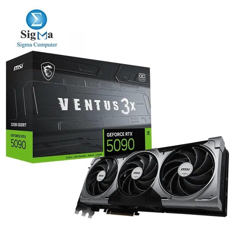 MSI GeForce RTX 5090 32G VENTUS 3X OC, 21,760 CUDA cores, 32GB GDDR7, 28 Gbps, 575W power, PCIe Gen 5, 3x DP 2.1b + 1x HDMI 2.1b