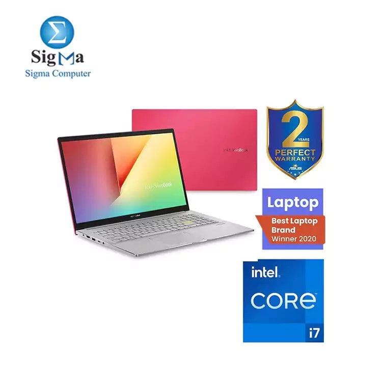 لابتوب اسوس S533EQ-BN278T معالج Core i7 1165G7، رام 16GB، هارد 512GB SSD، شاشة 15.6 FHD، كرت شاشة NVIDIA GeForce MX 350 2GB، ويندوز 10 - لون أحمر