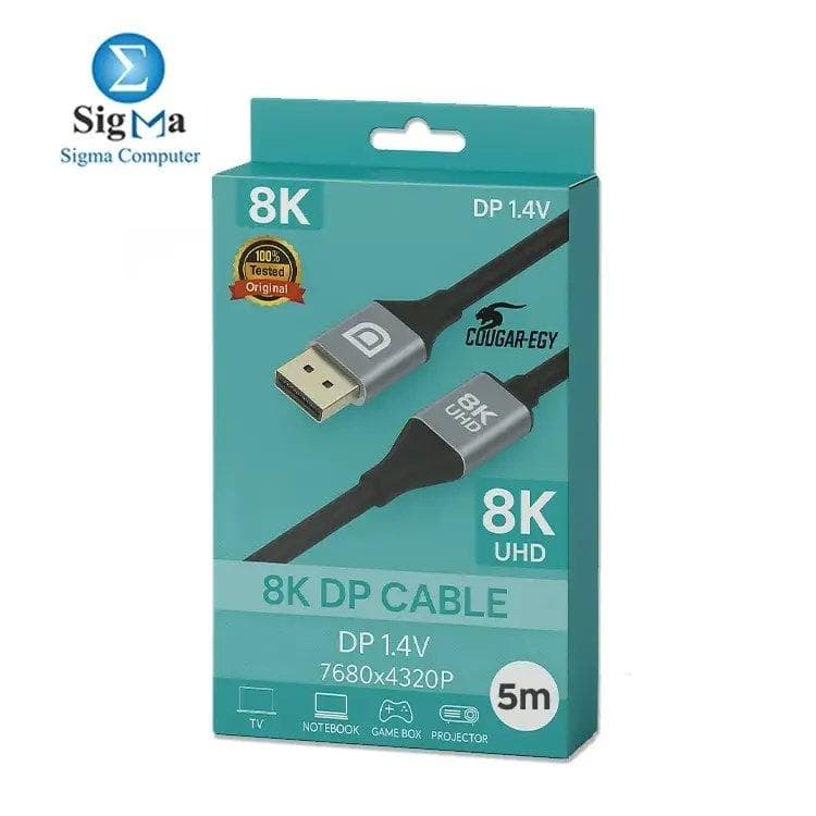 COUGAR-EGY 8K03 DisplayPort 1.4 Cable – 5 m, 8K (7680×4320) @ 60 Hz, 32.4 Gbps bandwidth, up to 32-bit HDR color, gold-plated connectors, backward compatible with DP 1.3/1.2/1.1