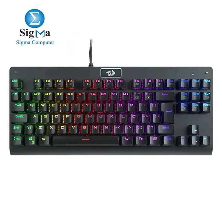 كيبورد جيمنج ميكانيكال سلكي TKL ريدراجون K568R Dark Avenger 87 مفتاح - سويتش أحمر - إضاءة رينبو - أسود
