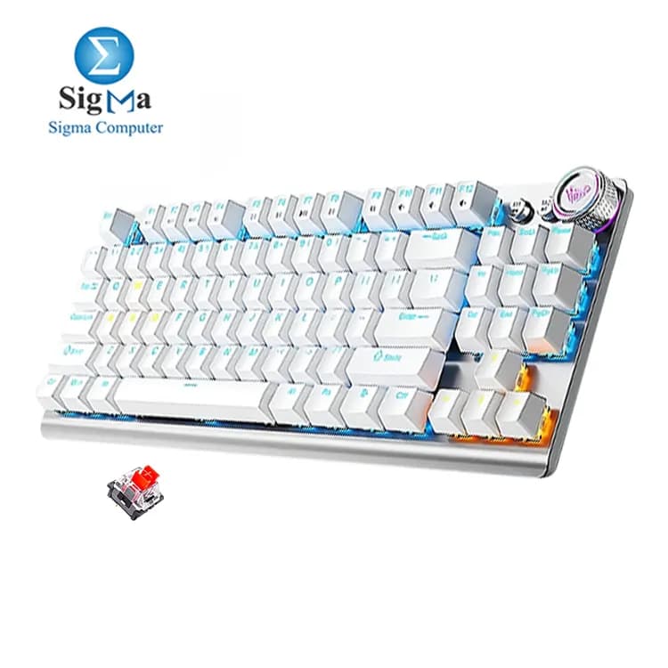 AULA F3001 TKL 87 Keys Mechanical White Wired Gaming Keyboard Blue & Orange backlight Red Switches (English keys)