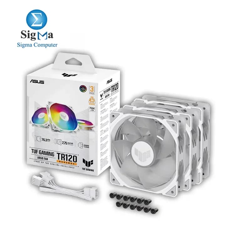 مروحة اسوس TUF Gaming TR120 ARGB Reverse - عبوة ثلاثية بيضاء