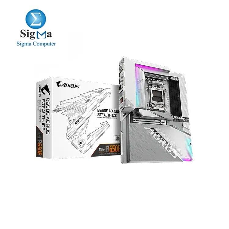 لوحة أم جيجابايت B650E AORUS STEALTH ICE - تدعم معالجات AMD Ryzen 9000 - 12+2+2 phases VRM - تصل إلى 8000MHz DDR5 (OC) - 1xPCIe 5.0 M2 + 3xPCIe 4.0 M.2 - Wi-Fi 7 - 2.5GbE LAN - USB 3.2 Gen 2x2