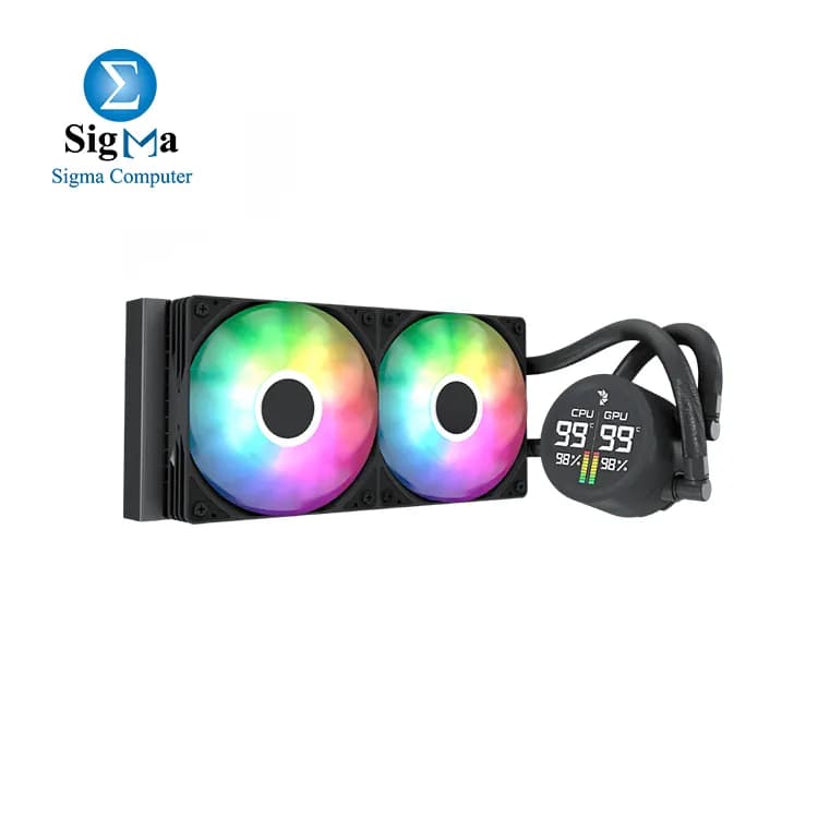 مبرد مائي ايروكول Abyss L240 أسود مع شاشة رقمية - 240mm ARGB - يدعم Intel LGA1851/LGA1700 و AMD AM4/AM5