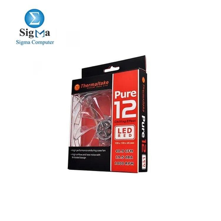 مروحة كيسة Thermaltake 120mm Pure 12 Series بإضاءة LED حمراء هادئة (cl-f019-plre-a)
