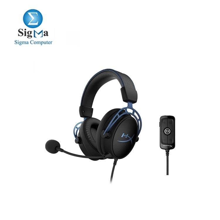 سماعة جيمنج للكمبيوتر HyperX Cloud Alpha S، صوت محيطي 7.1، ميكسر للدردشة، جلد صناعي مسامي، ميموري فوم، وميكروفون بخاصية عزل الضوضاء - أزرق (HX-HSCAS-BL/WW)