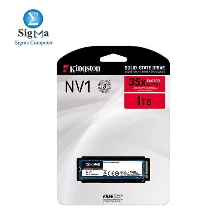 هارد كينجستون NV1 داخلي سعة 1TB من نوع M.2 2280 NVMe PCIe SSD بسرعة تصل إلى 2100 MB/s SNVS/1000G