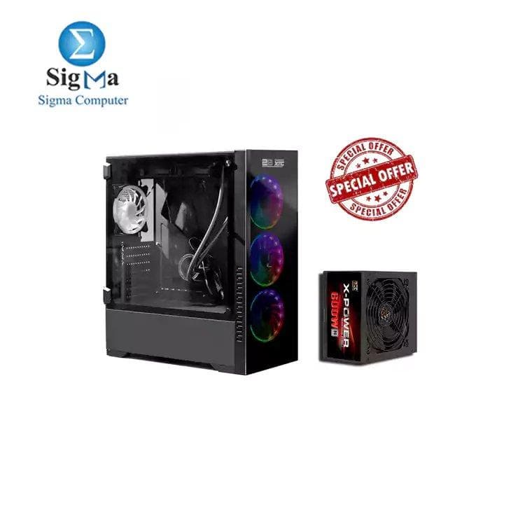 باندل 2B PW017 كيسة جيمنج Mid Tower بـ 4 مراوح RGB مع XIGMATEK X-POWER 600W