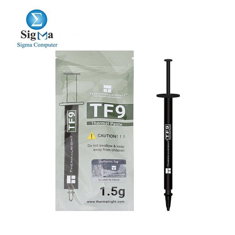Thermalright TF9 1.5g – High-performance thermal paste with 14W/m.k conductivity, non-conductive, wide temp range (-220℃ to +380℃), and easy application.