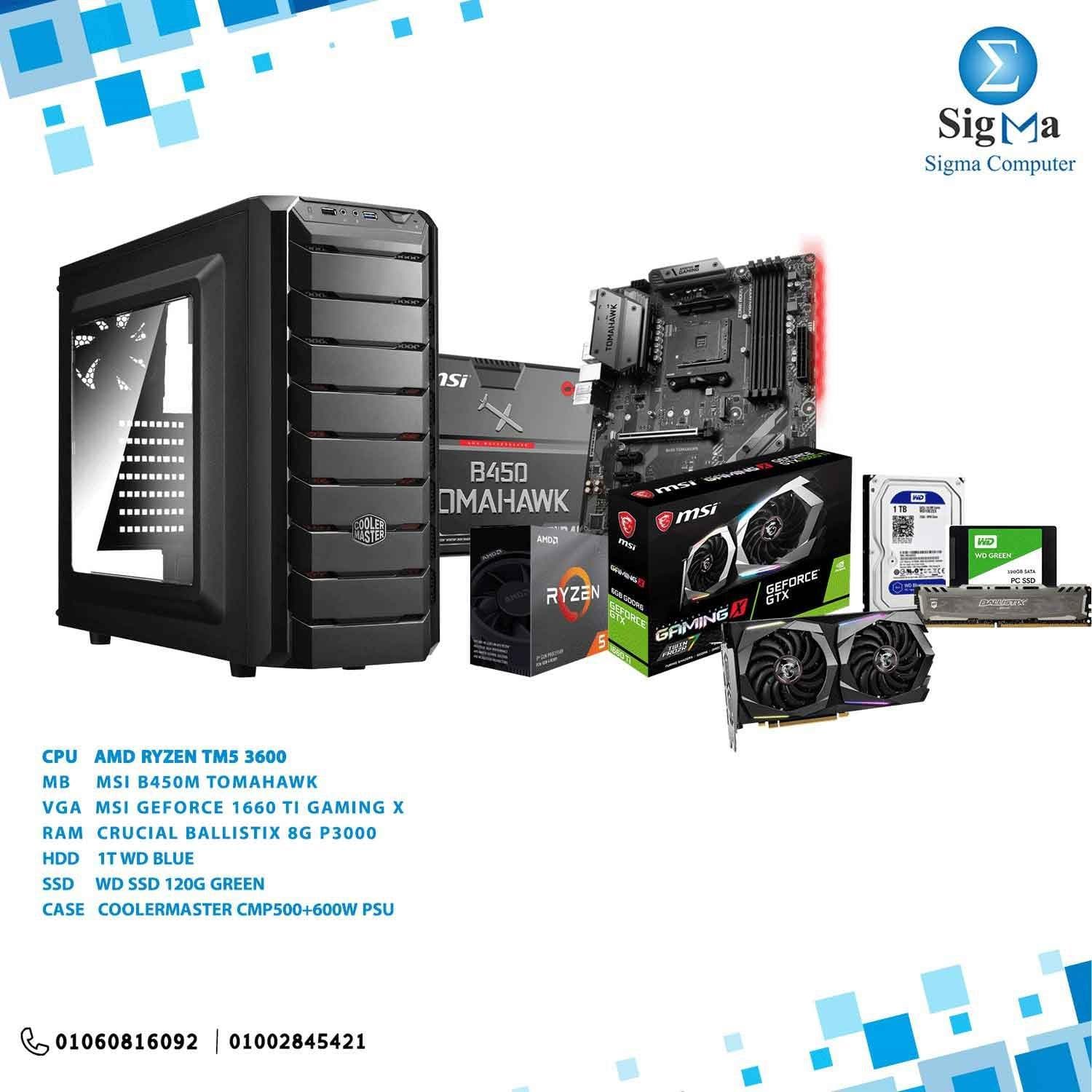 باندل لوحة أم B450 Tomahawk مع معالج R3600 + كرت شاشة 1660 TI GX