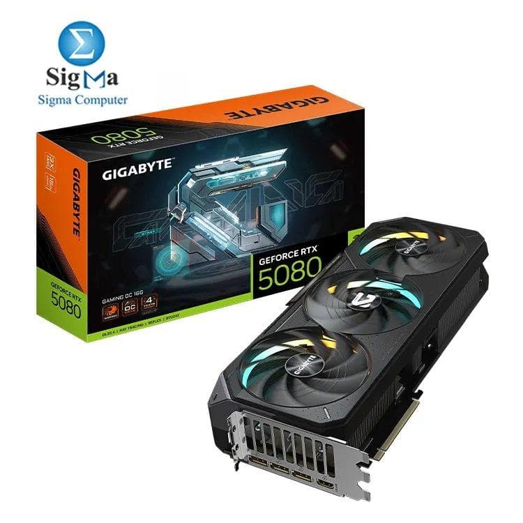 Gigabyte GeForce RTX™ 5080 GAMING OC 16G features a 2730 MHz core clock, 10752 CUDA cores, 16GB GDDR7 memory, 256-bit memory bus, PCI-E 5.0, 7680 x 4320 resolution,