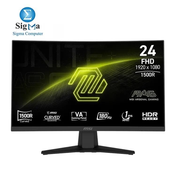 شاشة جيمنج ام اس اي MAG 244C، مقاس 23.6 بوصة FHD، 180Hz، لوحة VA منحنية، 1ms MPRT، تدعم Adaptive-Sync و HDR